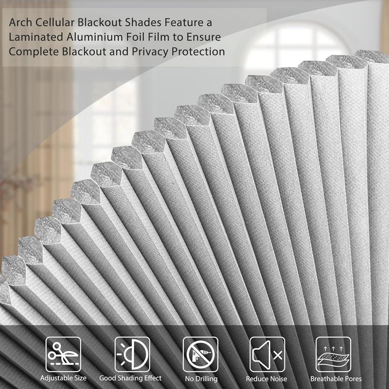 Maritown Arch Window Shade Blackout Cellular Shades Half Circle Moon Window Covering No Drill Honeycomb Cordless Blinds for Indoor Window Room Darkening Easy Install Light Blocking Blinds (1, White, 48x24inch) - Image 5